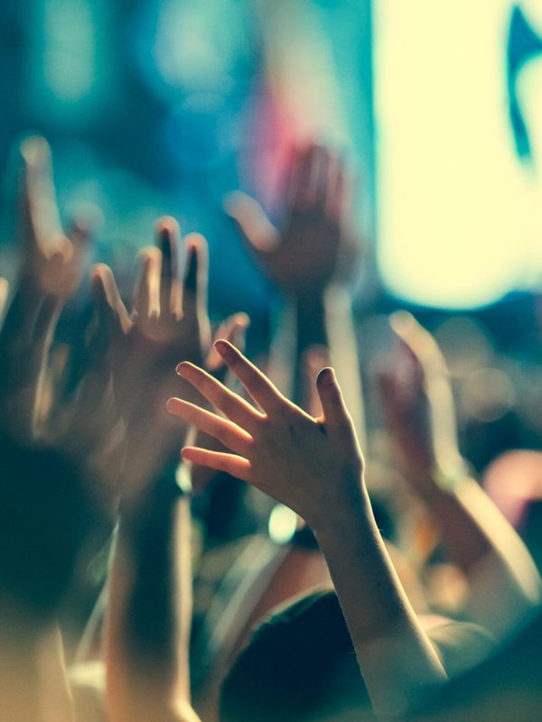 crowd partying stage lights live concert summer music festival